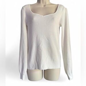 Carmen Marc Valvo White Ribbed Knit Top XL Square Neck Minimalist Model Off Duty